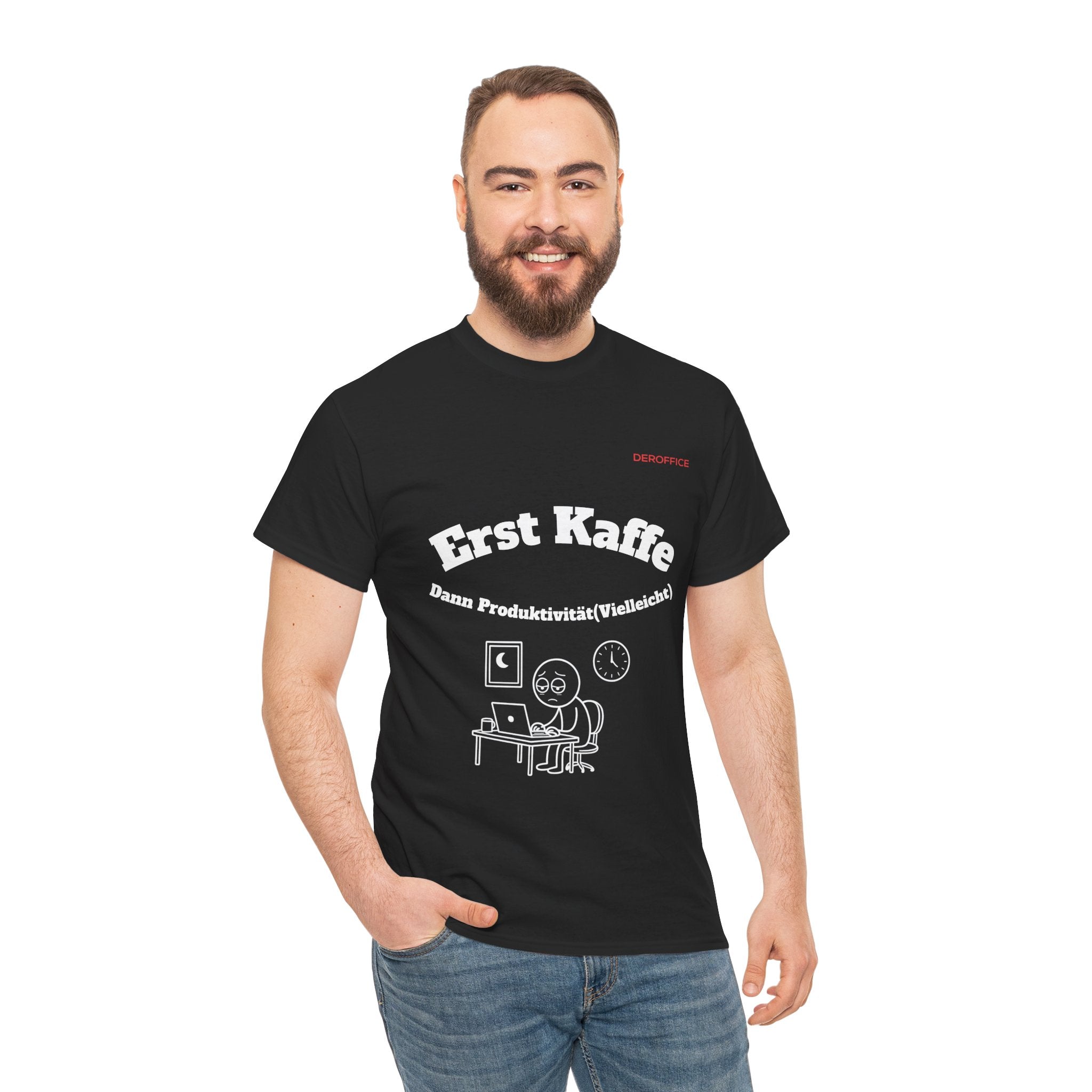 Lustiger Sprüche Shirt – Erst Kaffe, dann Produktivität (Vielleicht) | Geschenk für Kollegen & Büro